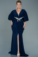Большое Атласное Платье Темно-синий ABU2646