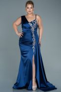 Большое Атласное Платье Темно-синий ABU2599