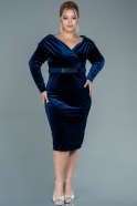 Короткое Бархатное Платье Темно-синий ABK1123