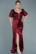Длинное Сатиновое Платье Большого Размера Бордовый ABU2642
