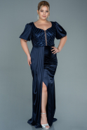 Длинное Сатиновое Платье Большого Размера Темно-синий ABU2642
