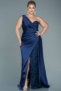 Большое Атласное Платье Темно-синий ABU2559