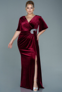 Длинное Бархатное Вечернее Платье Бордовый ABU2645