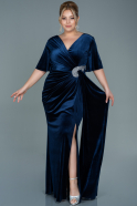 Длинное Бархатное Вечернее Платье Темно-синий ABU2645