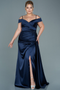 Большое Атласное Платье Темно-синий ABU2644