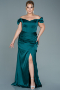 Большое Атласное Платье Изумрудно-зеленый ABU2609
