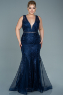 Большое Платье С Кружевами Темно-синий ABU2624