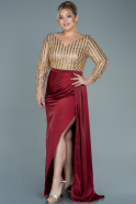 Большое Атласное Платье Бордовый ABU2652