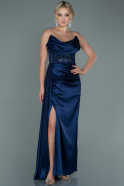Длинное Атласное Вечернее Платье Темно-синий ABU2582