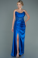 Длинное Атласное Вечернее Платье Ярко-синий ABU2582
