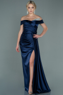 Длинное Атласное Вечернее Платье Темно-синий ABU2560