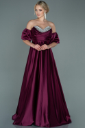 Длинное Атласное Вечернее Платье Вишневый ABU2614