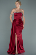 Длинное Атласное Вечернее Платье Бордовый ABU2618