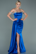 Длинное Атласное Вечернее Платье Ярко-синий ABU2618