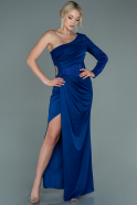Длинное Атласное Вечернее Платье Ярко-синий ABU2659