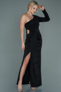Длинное Атласное Вечернее Платье Черный ABU2659