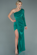 Длинное Атласное Вечернее Платье Изумрудно-зеленый ABU2659