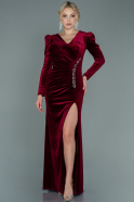Длинное Велюровое Вечернее Платье Бордовый ABU1976