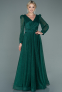 Длинное Вечернее Платье Изумрудно-зеленый ABU2111