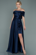 Длинное Атласное Вечернее Платье Темно-синий ABU2584