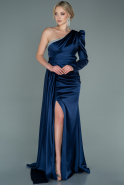 Длинное Атласное Вечернее Платье Темно-синий ABU2621