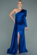 Длинное Атласное Вечернее Платье Ярко-синий ABU2621