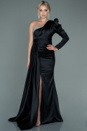 Длинное Атласное Вечернее Платье Черный ABU2621