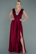 Длинное Атласное Вечернее Платье Бордовый ABU2662
