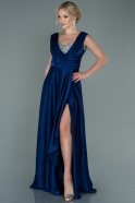 Длинное Атласное Вечернее Платье Темно-синий ABU2662