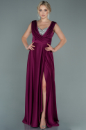 Длинное Атласное Вечернее Платье Сливовый ABU2662