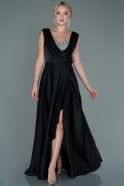 Длинное Атласное Вечернее Платье Черный ABU2662