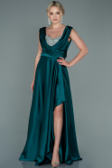 Длинное Атласное Вечернее Платье Изумрудно-зеленый ABU2662
