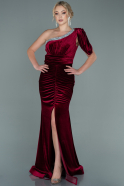 Длинное Бархатное Ночное Платье Бордовый ABU2654
