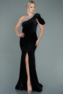 Длинное Бархатное Ночное Платье Черный ABU2654