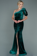 Длинное Бархатное Ночное Платье Изумрудно-зеленый ABU2654