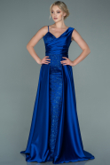 Длинное Атласное Вечернее Платье Ярко-синий ABU2638