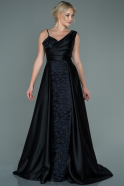 Длинное Атласное Вечернее Платье Черный ABU2638