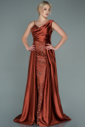 Длинное Атласное Вечернее Платье Цвет корицы ABU2638