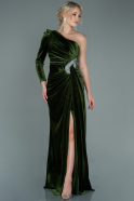 Длинное Велюровое Вечернее Платье Хаки ABU2655