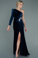 Длинное Велюровое Вечернее Платье Темно-синий ABU2655