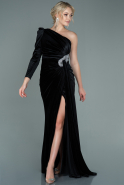 Длинное Велюровое Вечернее Платье Черный ABU2655