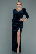 Длинное Велюровое Вечернее Платье Темно-синий ABU2653