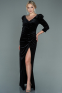Длинное Велюровое Вечернее Платье Черный ABU2653