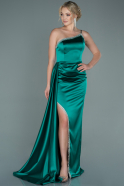 Длинное Атласное Вечернее Платье зелёный ABU2386