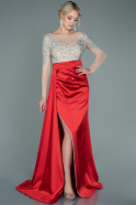 Длинное Атласное Вечернее Платье красный ABU2314