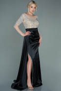 Длинное Атласное Вечернее Платье Черный ABU2314