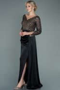 Длинное Атласное Вечернее Платье Черный ABU2665