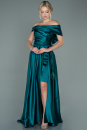 Длинное Атласное Вечернее Платье Изумрудно-зеленый ABU2584