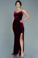 Длинное Велюровое Вечернее Платье Бордовый ABU2667