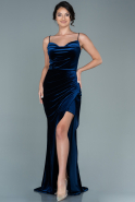 Длинное Велюровое Вечернее Платье Темно-синий ABU2667